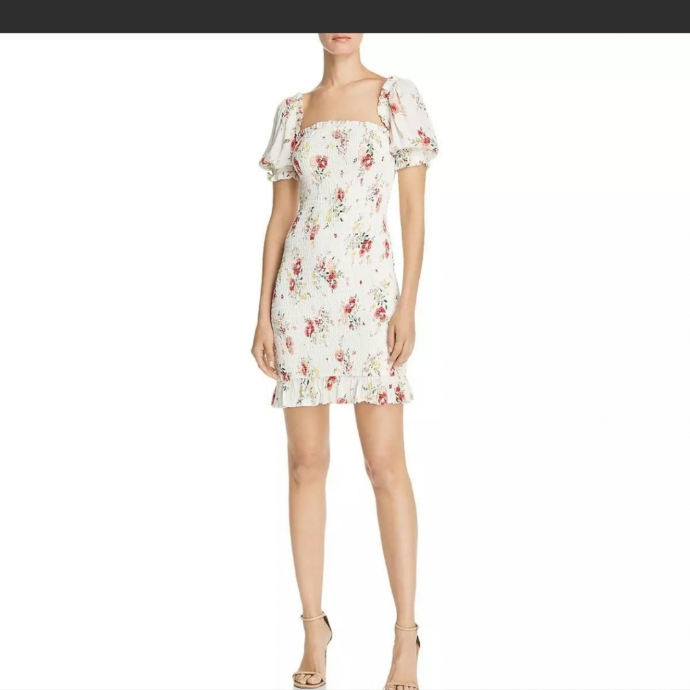 Aqua Womens Floral Print Smocked Daytime Casual Dress